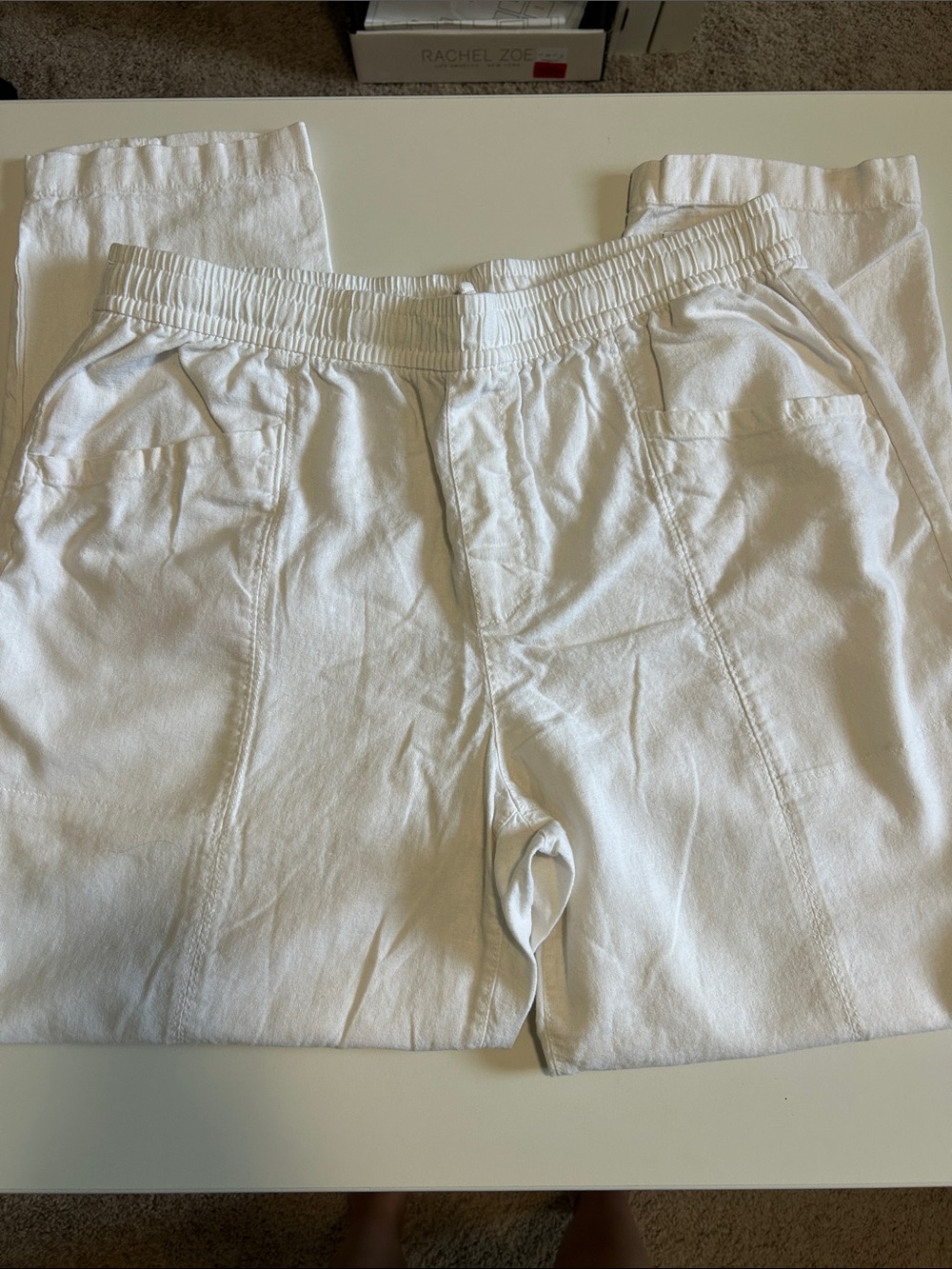 Old Navy White Elastic-Waist Women's Linen Blend Pants sz M